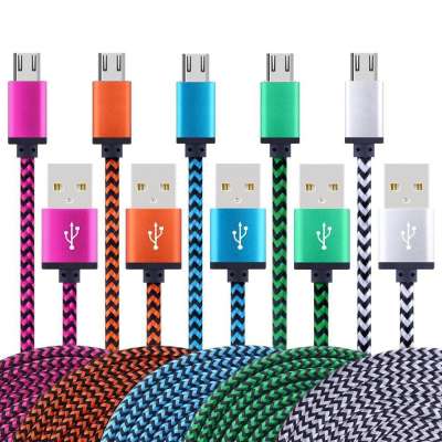 Factory 1m/2m/3m Micro USB Nylon Braided Cell Phone USB Data Charger Cable for iphone x